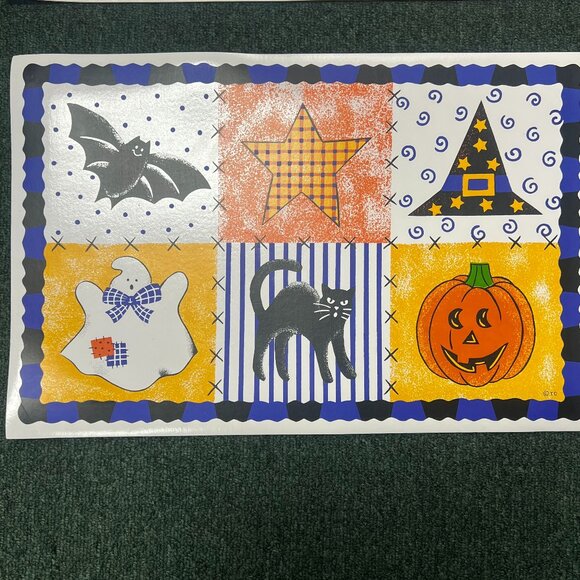 Vinyl Placemats Cushioned Spooky Set of 2 Cat , Bat , Ghost , Pumpkin , Witchy - Picture 1 of 4